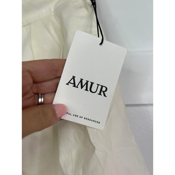 NWT AMUR Teri Flair Pleated Side Zip Ivory White Cotton Short - Picture 5 of 8